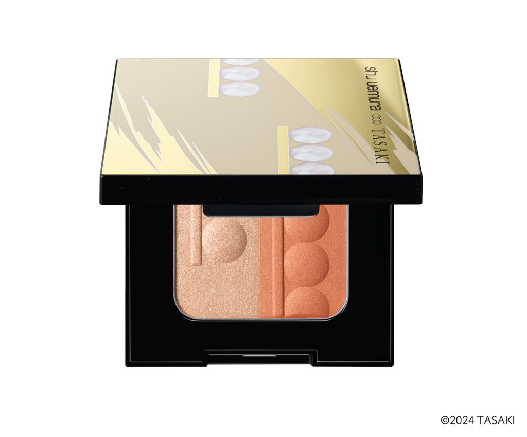 new shu uemura x TASAKI limited collection nacre highlighter blush duo palette pearly yellow gold